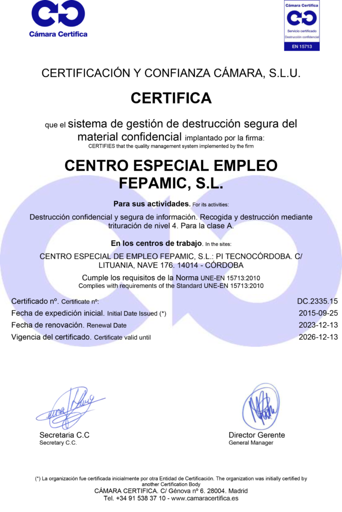 CERTIFICADO 15713 FEPAMIC