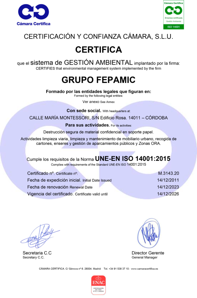 CERTIFICADO 14001 FEPAMIC