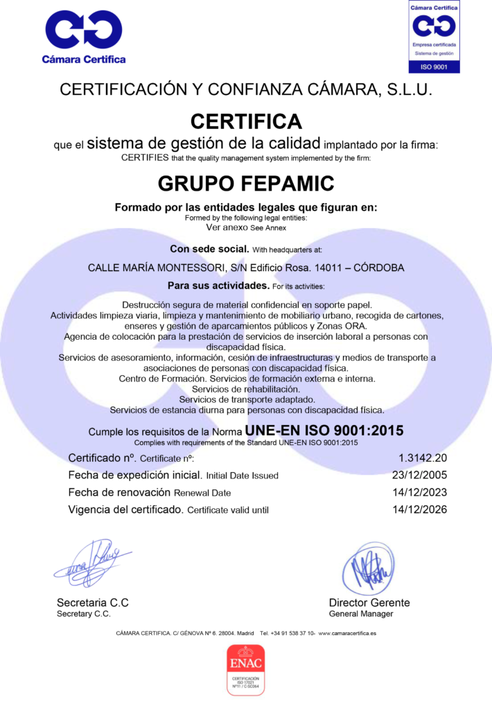 2023 CERTIFICADO RENOVACIÓN GRUPO FEPAMIC 9001